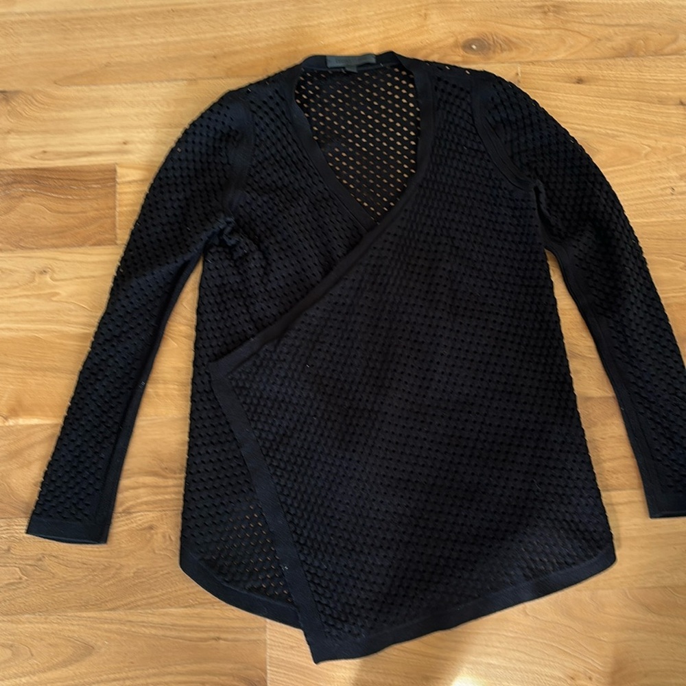 Black textured flouncy cardigan